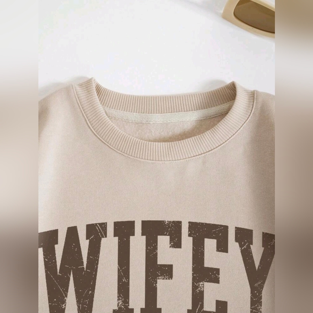 NWOT Wifey Graphic Sweater Khaki Color Size Small